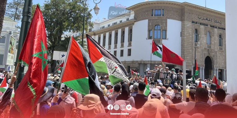 A massive march in Rabat in support of the Palestinian cause with the slogan ‘The war on Gaza is a shame on humanity that does nothing’