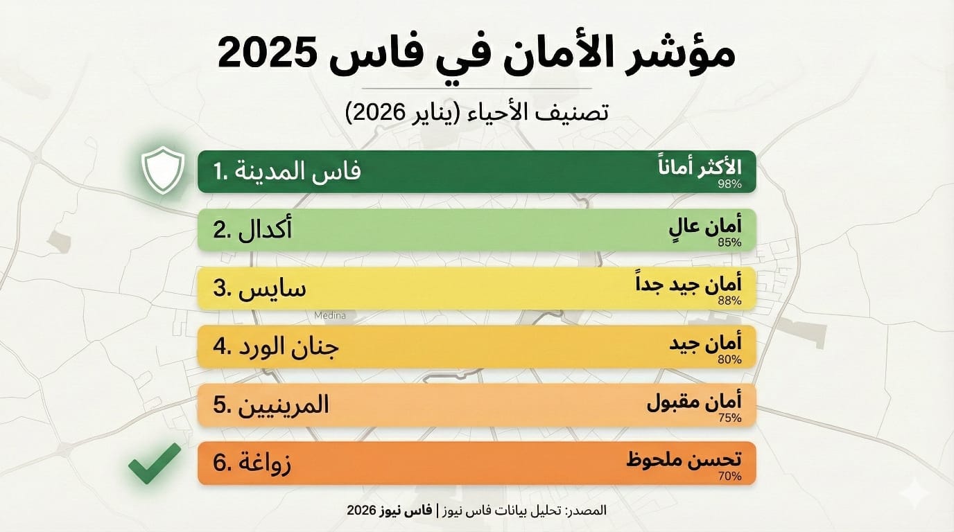 2025 Security Balance: “Fez Medina” Tops the Safest Zones, While “Zouagha” Records the Highest Intervention Rates